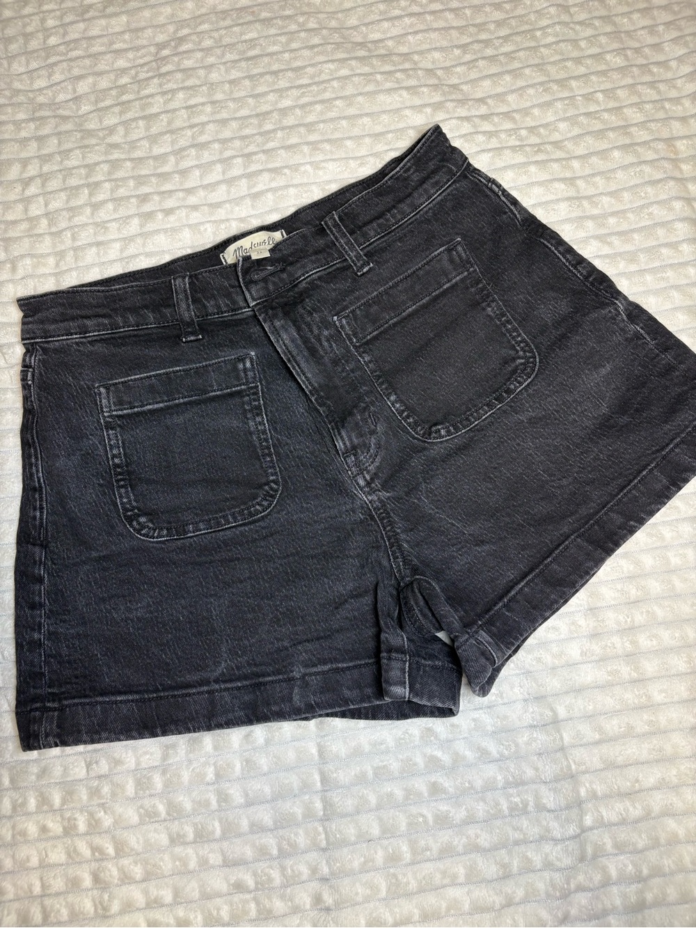Madewell Black Washed Denim Patch-Pocket Shorts